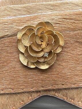 VINTAGE BOUCHER Rose Rhinestone Layered Flower Pin Brooch